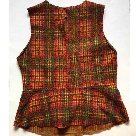 Zara, Plaid, Sleeveless, Peplum Top, Red, Yellow, Brown, Sz Lg, NWT - Picture 2 of 6